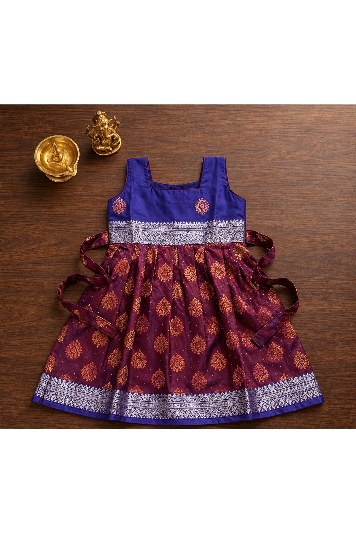 Blue & Maroon Silk Frock