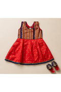 Red & Navy Blue Silk Frock