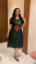 Bottle Green Hand Painted Dress