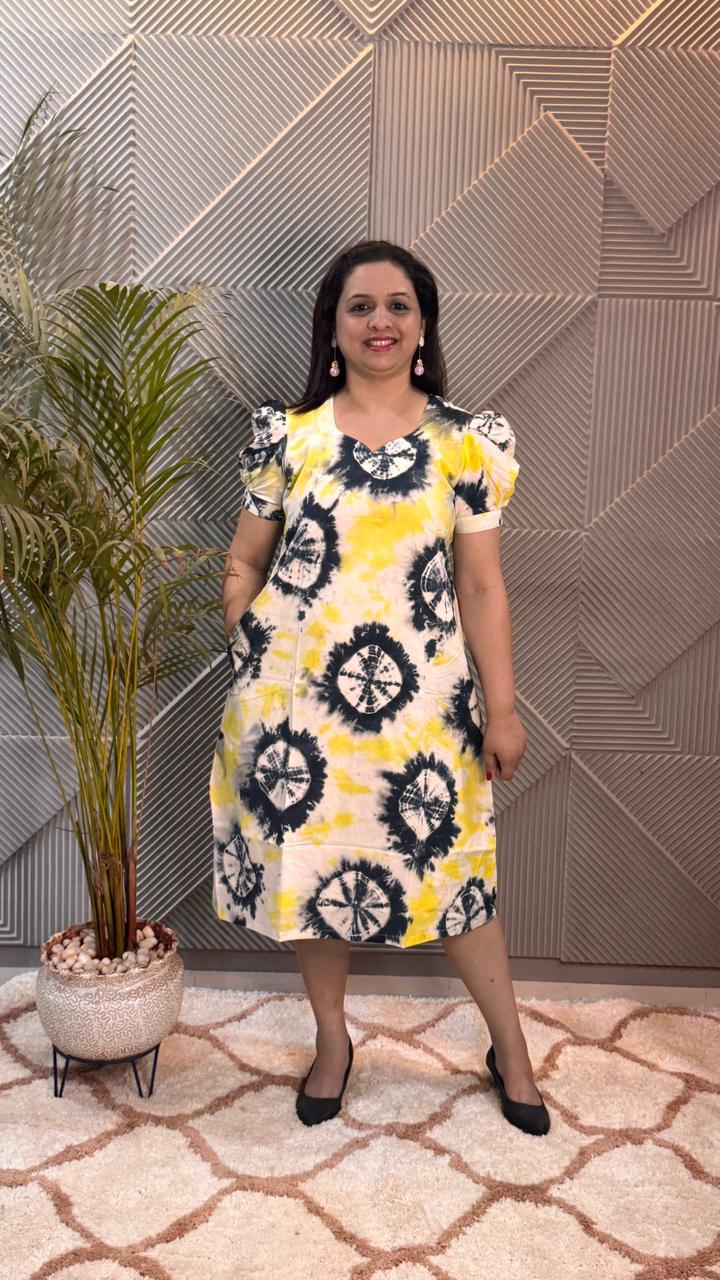Yellow Black Shibori Dress