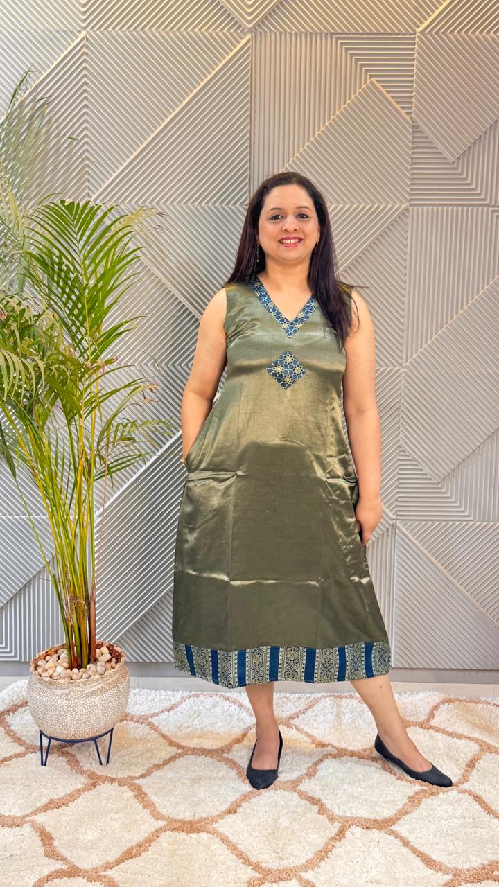 Olive Green Mashru Dress