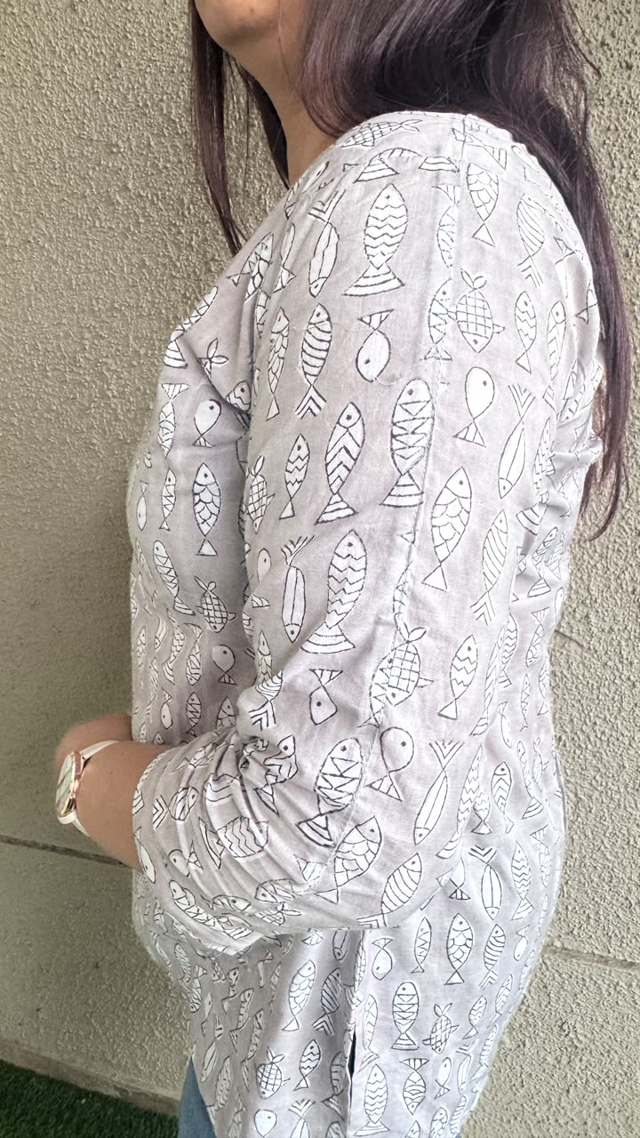 Gray Hand Block Print