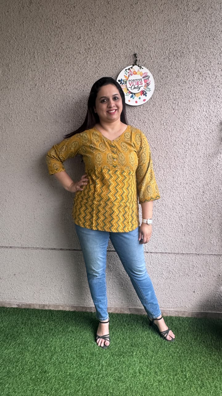 Mustard Ajrak Short Top