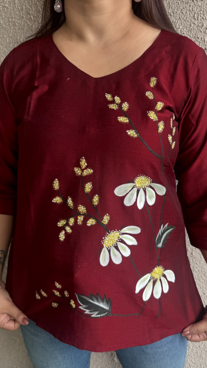 Maroon Hand Painted Short Top