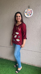 Maroon Hand Painted Short Top