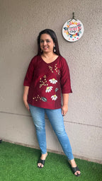 Maroon Hand Painted Short Top