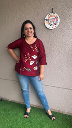 Maroon Hand Painted Short Top