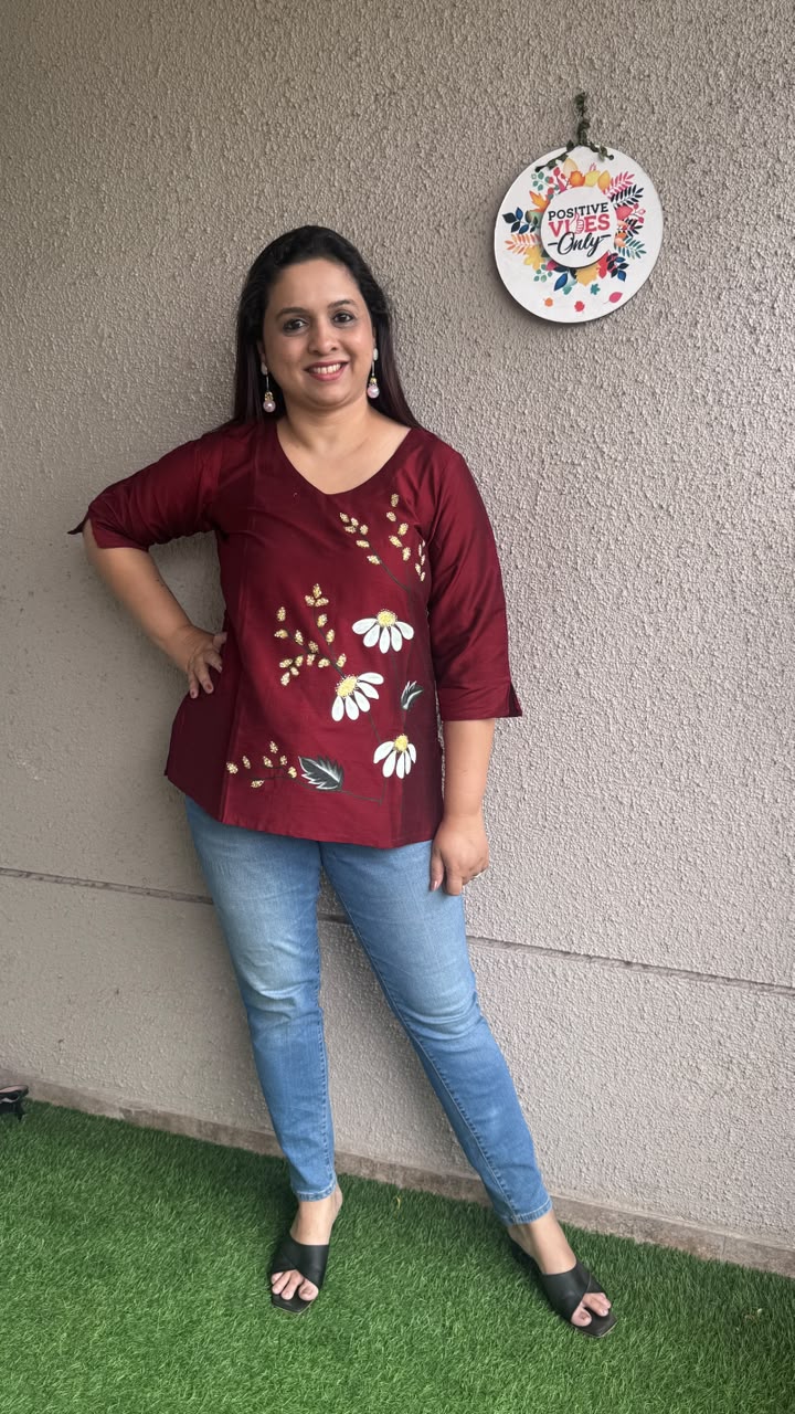 Maroon Hand Painted Short Top