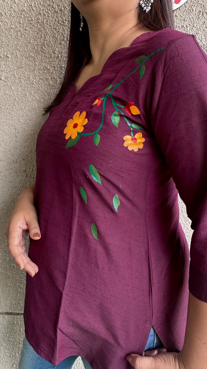 Maroon Hand Painted