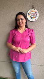 Embroidered Slub Cotton - Pink