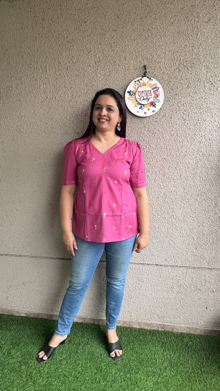 Embroidered Slub Cotton - Pink