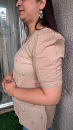 Embroidered Slub Cotton - White