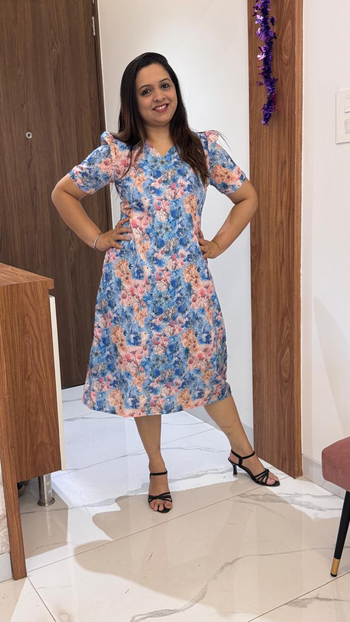 Blue Floral Hakoba Dress