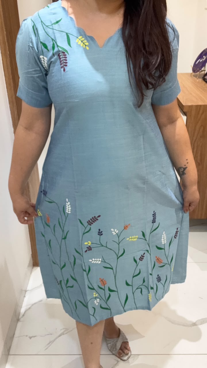 Sky Blue Hand Painted Silk Dress