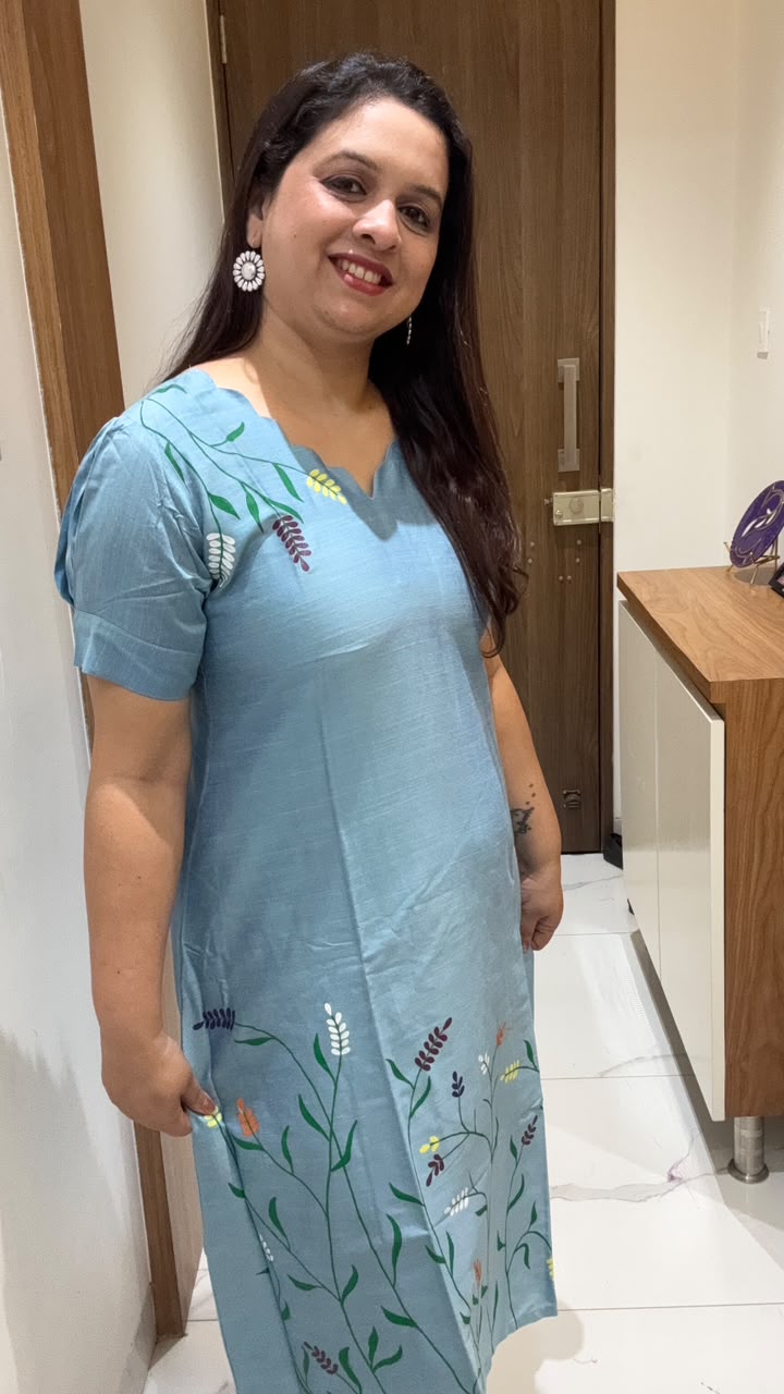 Sky Blue Hand Painted Silk Dress
