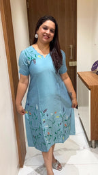 Sky Blue Hand Painted Silk Dress