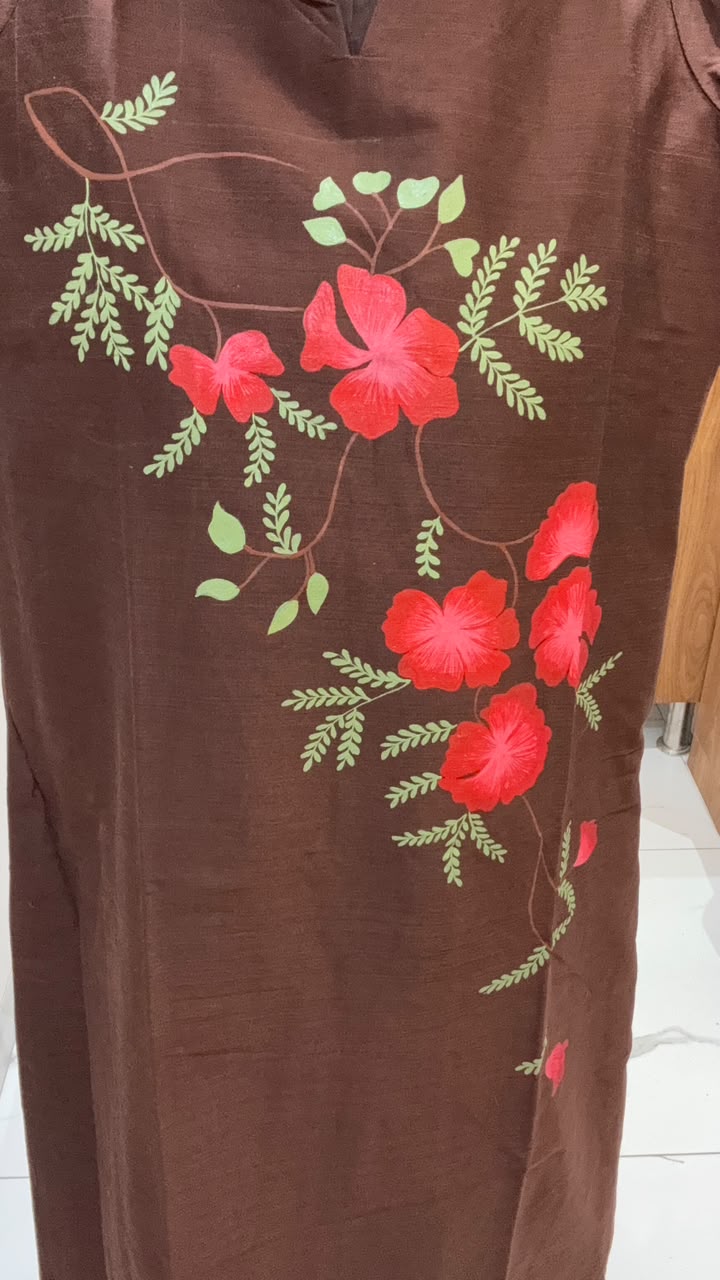 Brown Hand Painted Silk Dress