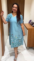 Sky Blue Hand Painted Silk Dress