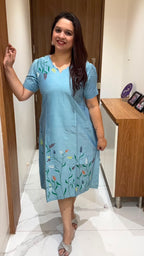Sky Blue Hand Painted Silk Dress