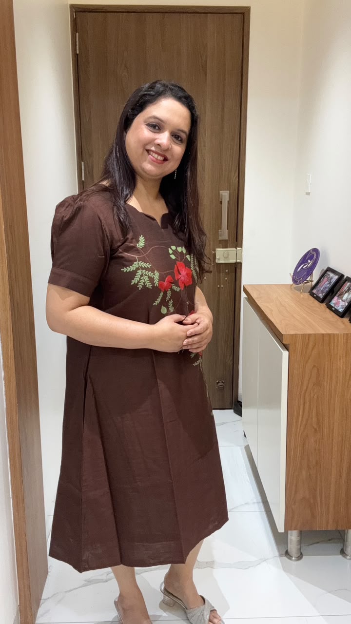 Brown Hand Painted Silk Dress