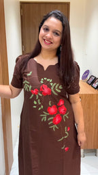Brown Hand Painted Silk Dress