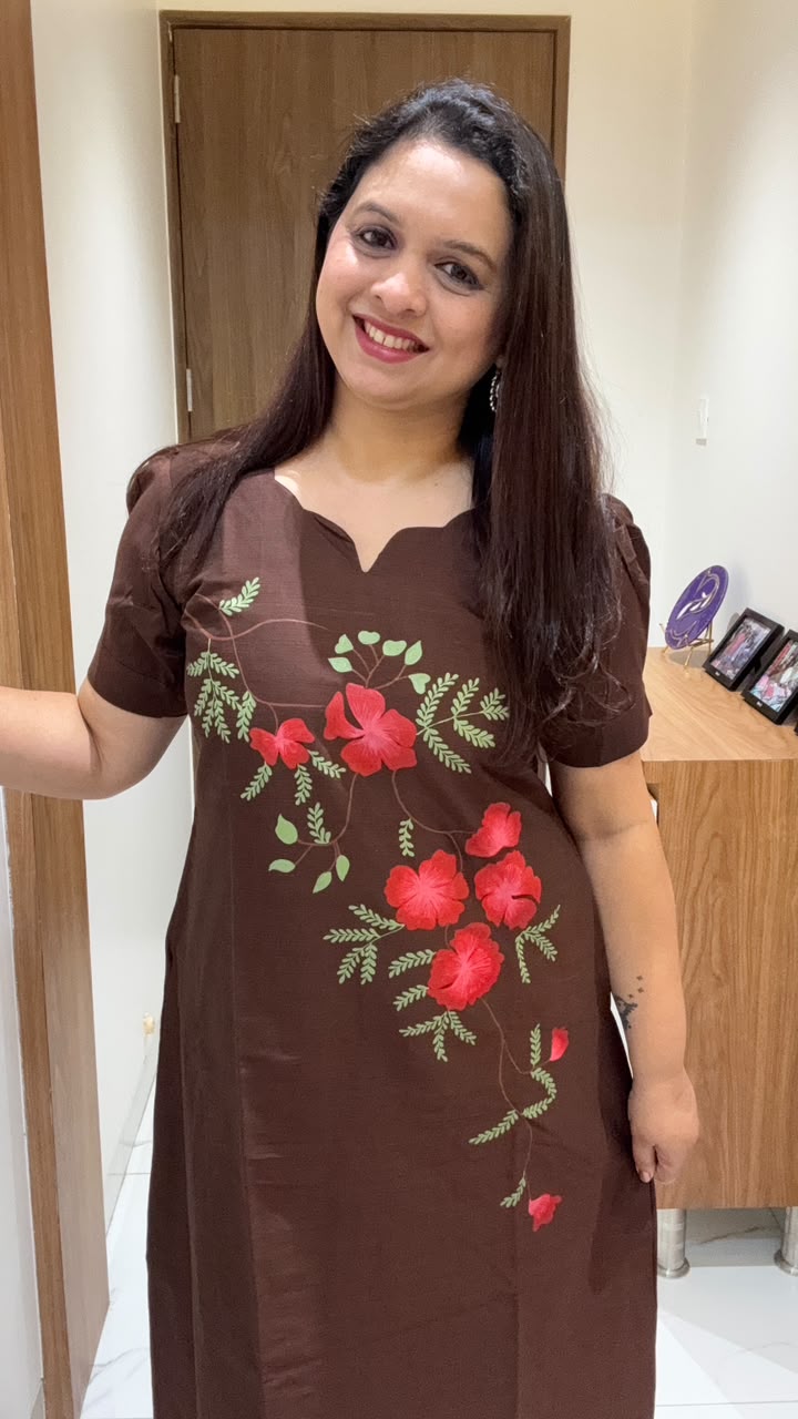 Brown Hand Painted Silk Dress