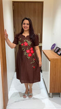 Brown Hand Painted Silk Dress