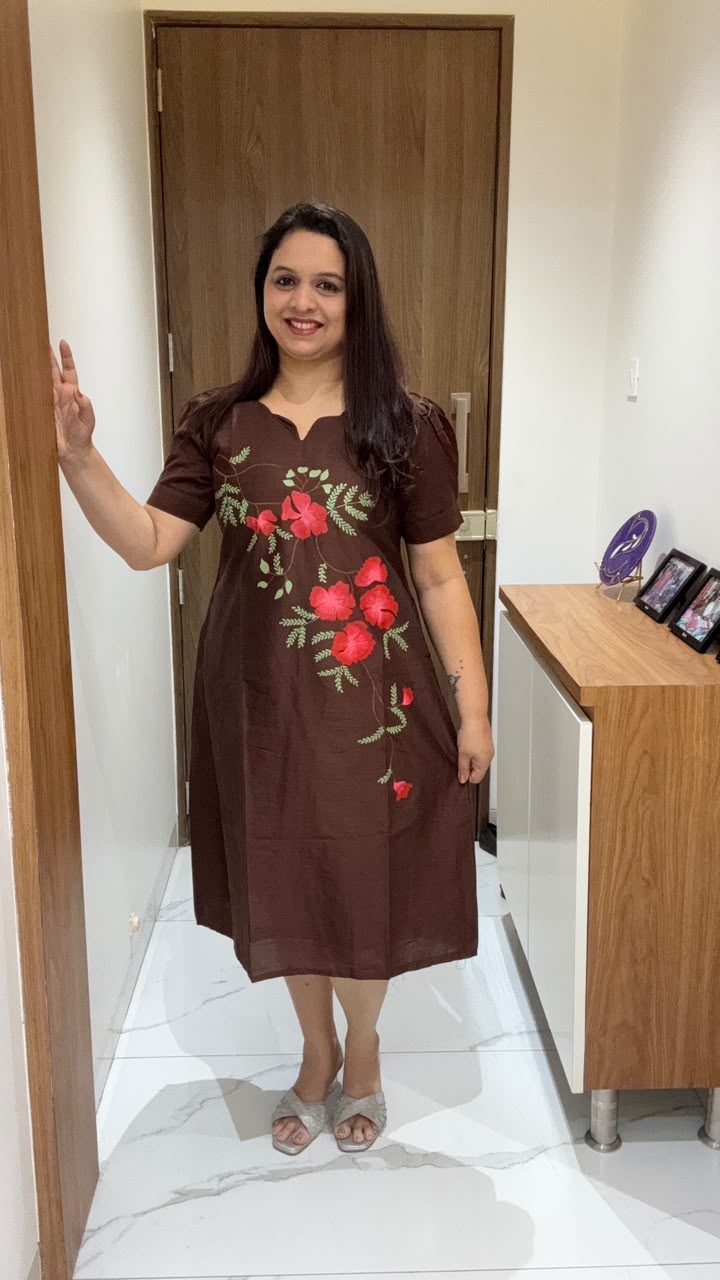 Brown Hand Painted Silk Dress