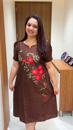 Brown Hand Painted Silk Dress