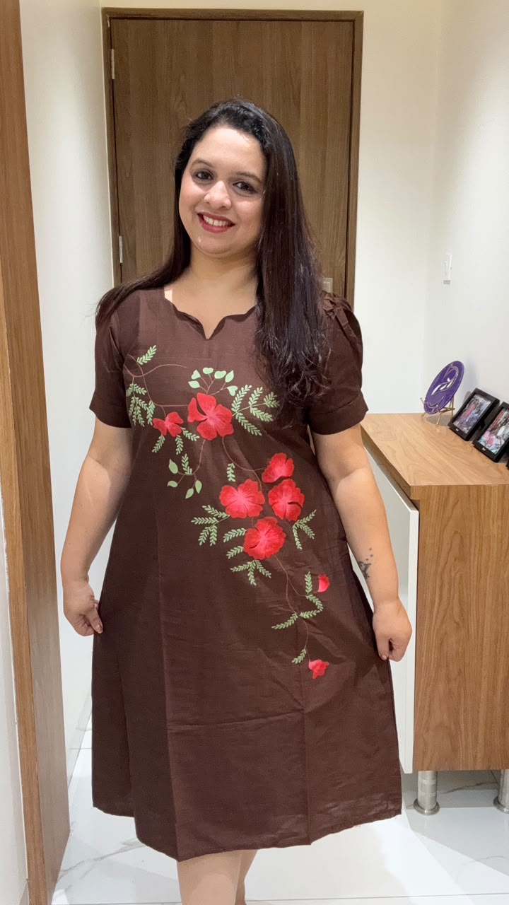 Brown Hand Painted Silk Dress