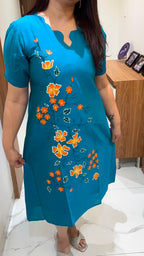 Blue Hand Painted Silk Dress