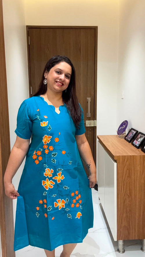 Blue Hand Painted Silk Dress