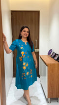 Blue Hand Painted Silk Dress