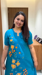 Blue Hand Painted Silk Dress