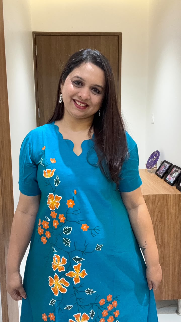 Blue Hand Painted Silk Dress