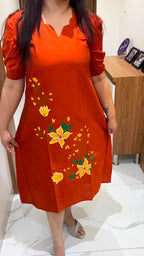 Orange Hand Painted silk dress