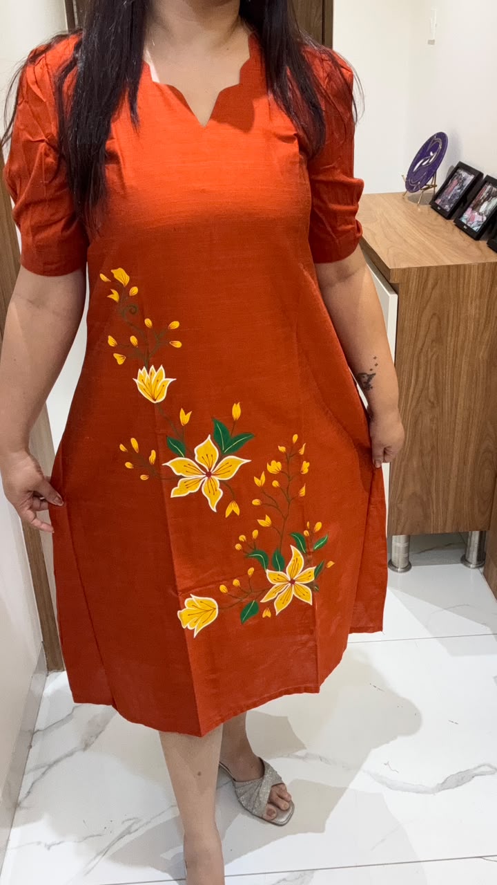 Orange Hand Painted silk dress