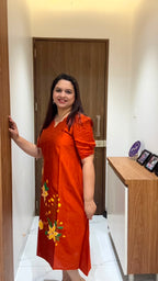 Orange Hand Painted silk dress