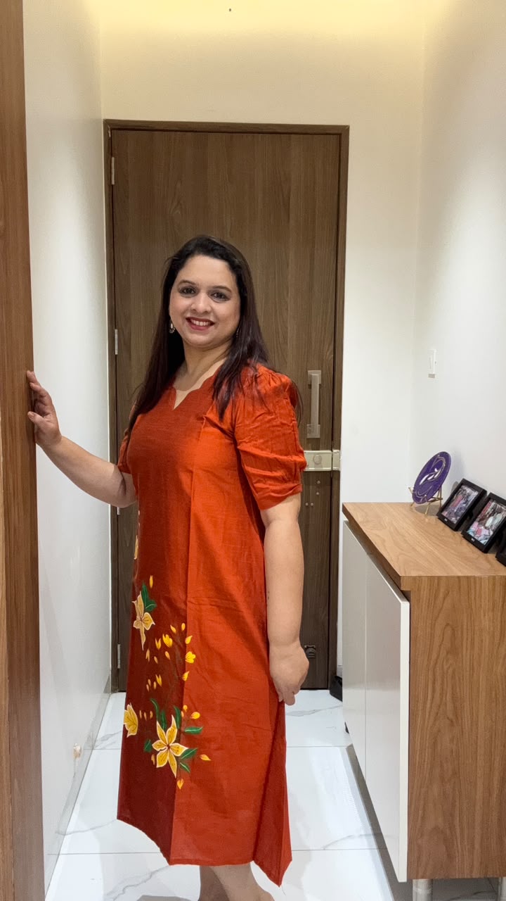 Orange Hand Painted silk dress