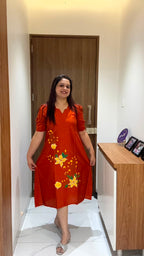 Orange Hand Painted silk dress
