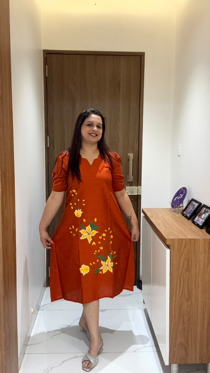 Orange Hand Painted silk dress