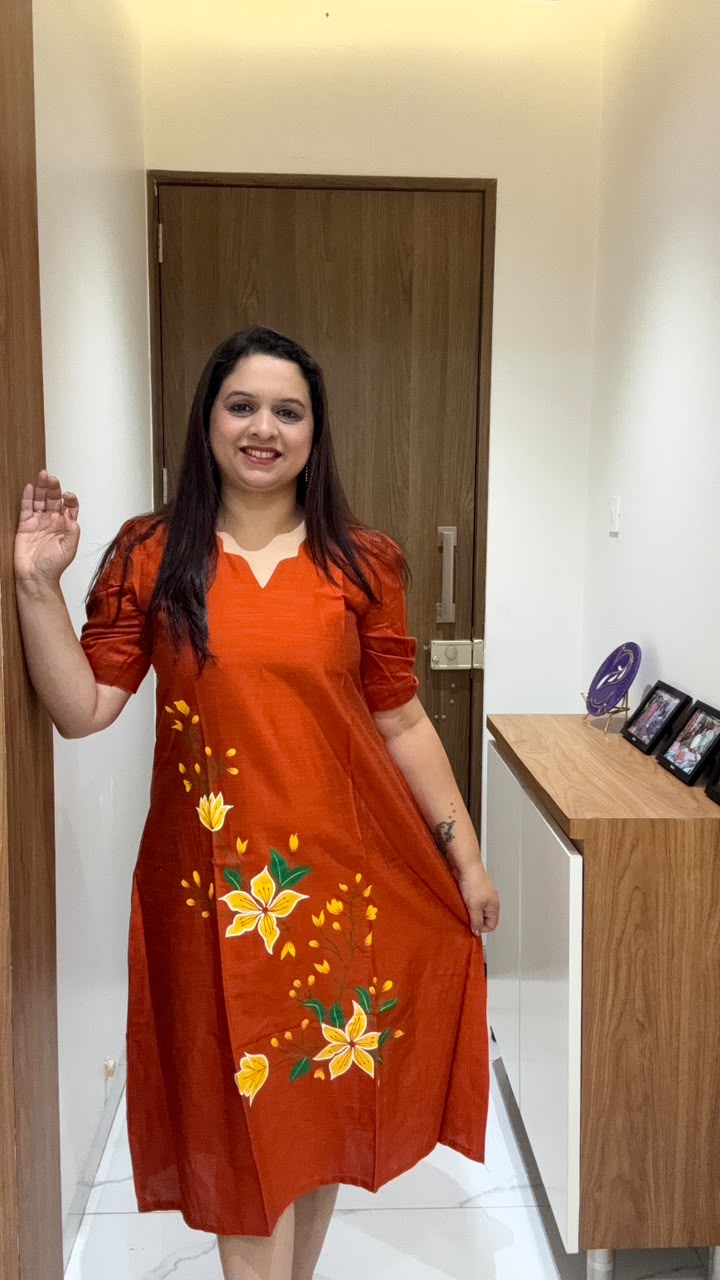 Orange Hand Painted silk dress