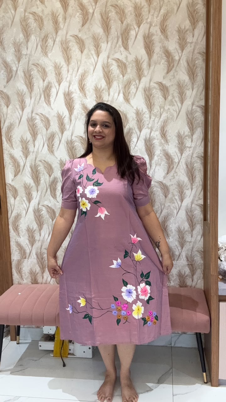 Onion Pink Handpainted Silk Dress