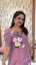 Onion Pink Handpainted Silk Dress