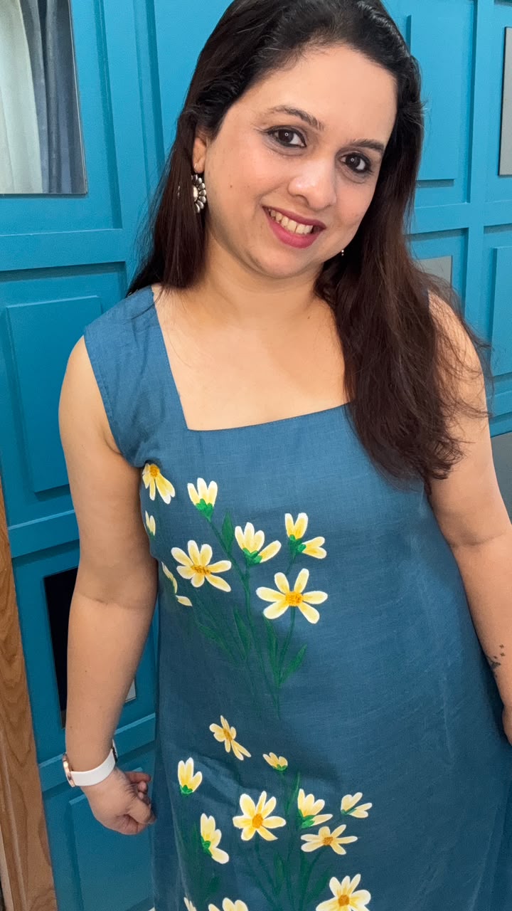 Green Hand Painted Cotton Dress