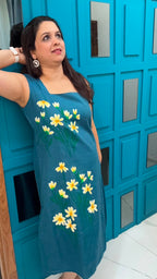 Green Hand Painted Cotton Dress