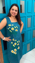 Green Hand Painted Cotton Dress