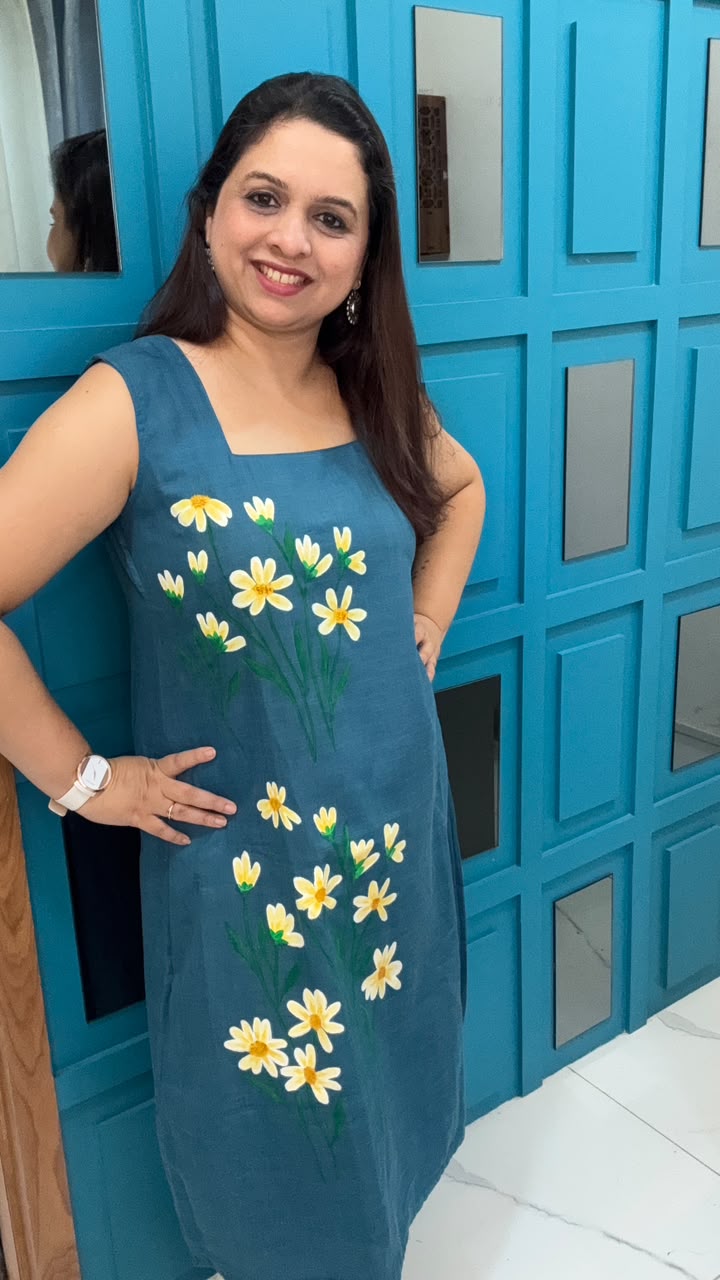 Green Hand Painted Cotton Dress