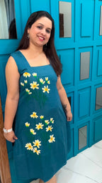 Green Hand Painted Cotton Dress