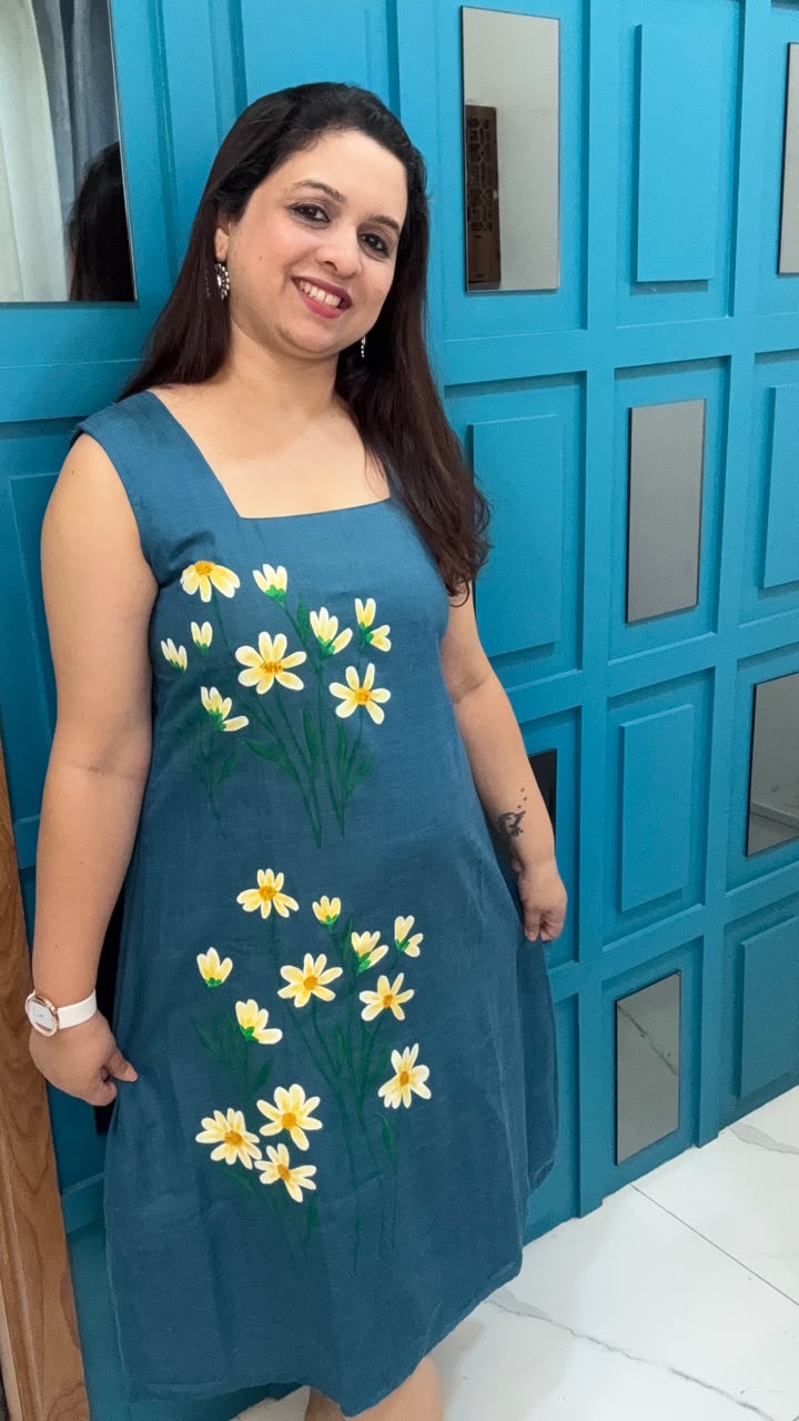 Green Hand Painted Cotton Dress